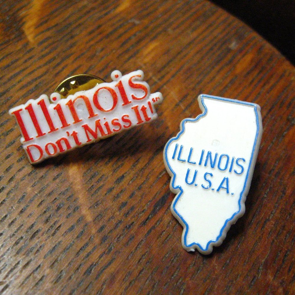 Illinois State USA Set Two Vintage Lapel Pins